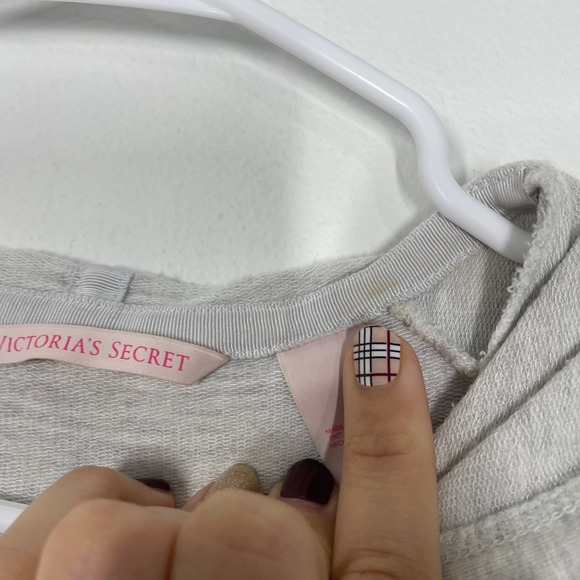 Y2K Victoria's Secret Full Zip Hoodie Sweater Women XS Gray Rhinestone Wings - Picture 10 of 12